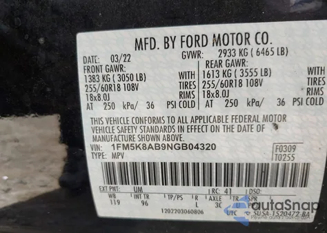 2022 Ford Police Interceptor from USA, damaged, VIN 1FM5K8AB9NGB04320